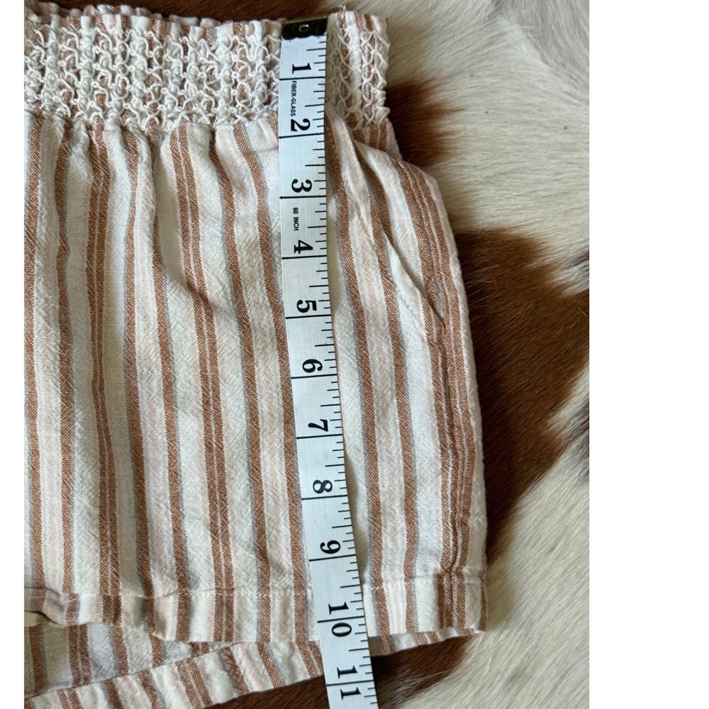 Linen White Beige Pink Striped Smocked Waist Shorts Boho Summer Beach Casual Sm - Picture 5 of 8